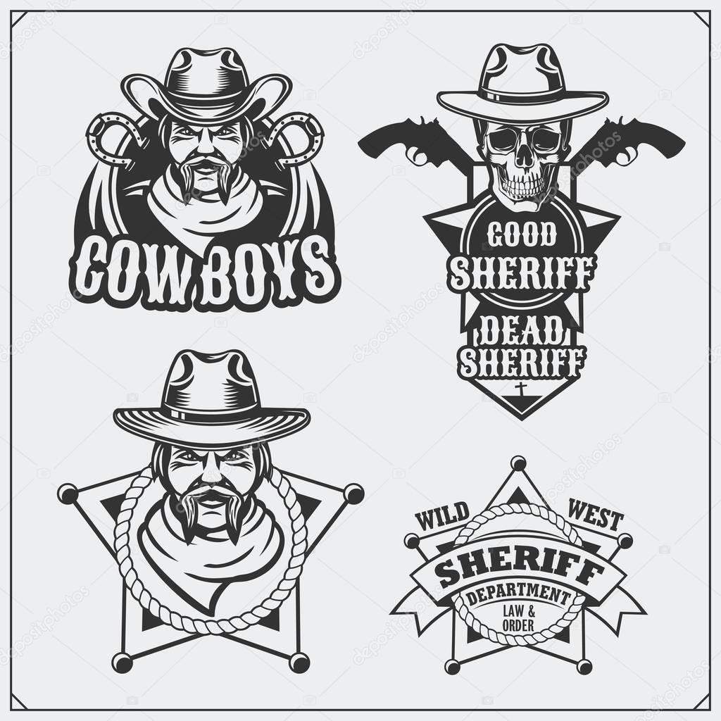 Wild west. Set of sheriff and cowboy vintage emblems, labels, badges and design elements.