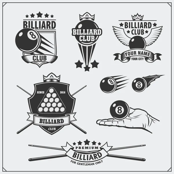 Ensemble d'étiquettes de billard, emblèmes, badges, icônes et éléments de design . — Image vectorielle