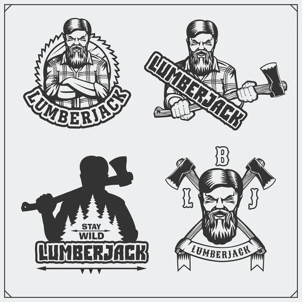 Set of Lumberjack labels, emblems, badges and design elements. Vintage style. — Stock Vector