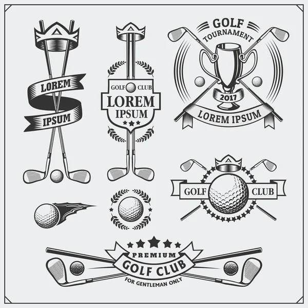Vintage golf Etiketler, rozetleri, amblem ve tasarım öğeleri kümesi. Tek renkli tasarım.
