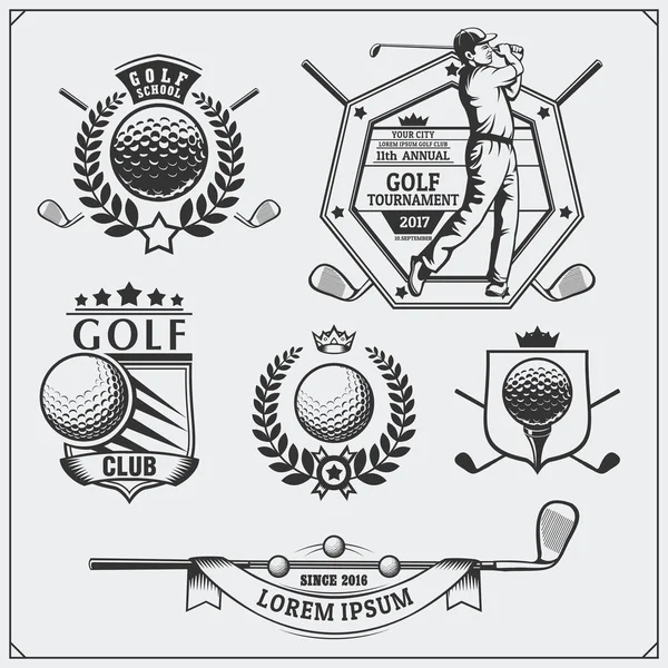 Vintage golf Etiketler, rozetleri, amblem ve tasarım öğeleri kümesi. Tek renkli tasarım.