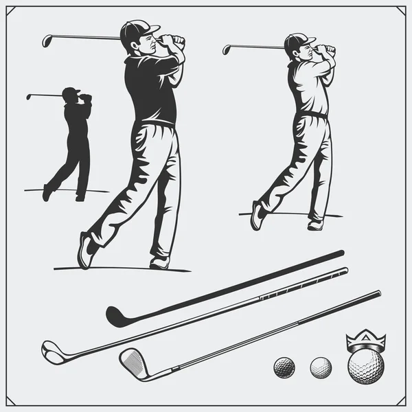 Vektor készlet játékosok golf és a golf elemek. — Stock Vector