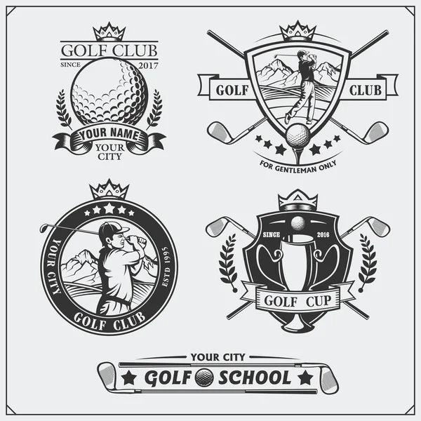 Set vintage golf labels, badges, emblemen en ontwerpelementen. Zwart-wit design. — Stockvector