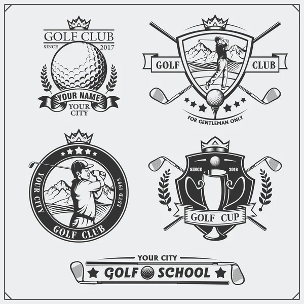 Vintage golf Etiketler, rozetleri, amblem ve tasarım öğeleri kümesi. Tek renkli tasarım.