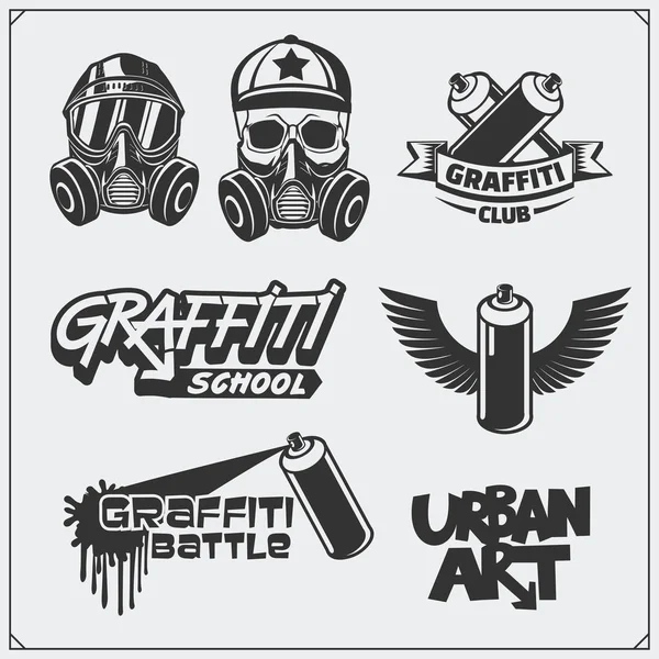 Set de etiquetas, insignias, emblemas y elementos de diseño para escuelas de graffiti y arte urbano . — Archivo Imágenes Vectoriales