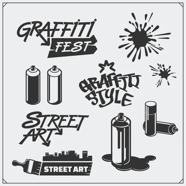 Set of graffiti school and street art labels, badges, emblems and design elements. — Stock Vector
