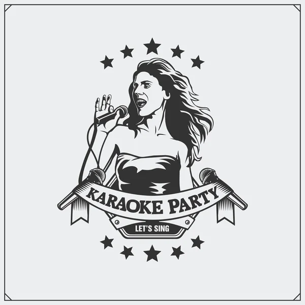 Emblème du Karaoké Club. Fille chantant . — Image vectorielle