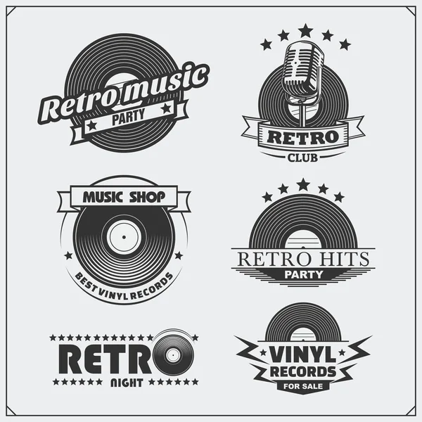 Emblemas de estudio de música retro, etiquetas, insignias y elementos de diseño. Conjunto de vectores . — Vector de stock