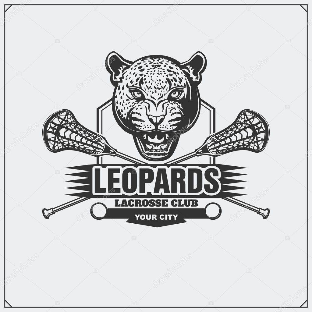 Lacrosse club emblem with leopard head.