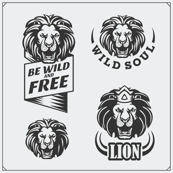 Etiketter, emblem och designelement för sport club med lion. — Stock vektor