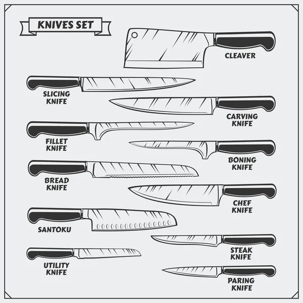 Ensemble vectoriel de couteaux de cuisine. Ensemble de couverts . — Image vectorielle