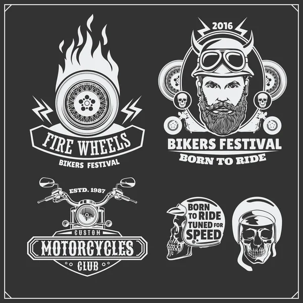 Samling av retro motorcykel etiketter, emblem, märken och designelement. Vintage stil. Monokrom design. — Stock vektor