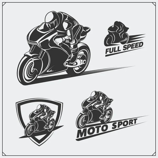 Conjunto de emblemas de motocicletas de carreras, insignias, etiquetas y elementos de diseño. Estilo monocromo . — Vector de stock