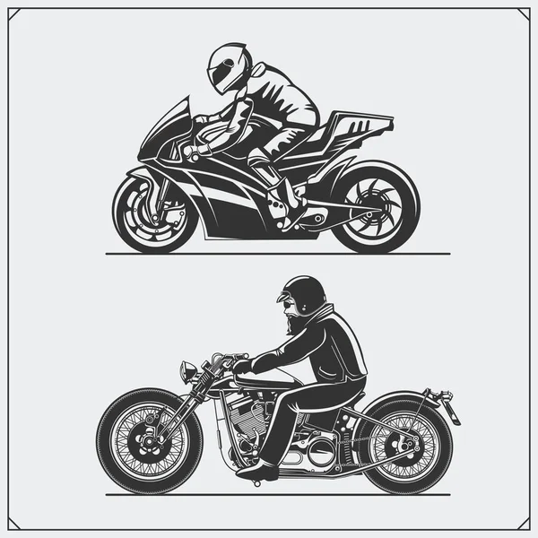 オートバイのライダー。バイカー クラブのエンブレム。ビンテージ スタイルです。モノクロ デザイン. — ストックベクタ