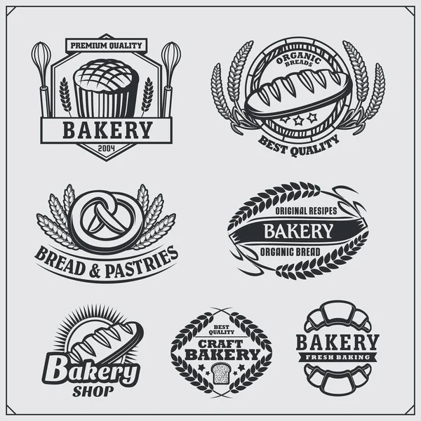 Conjunto de etiquetas de panadería, insignias, emblemas y elementos de diseño. Estilo vintage . — Archivo Imágenes Vectoriales