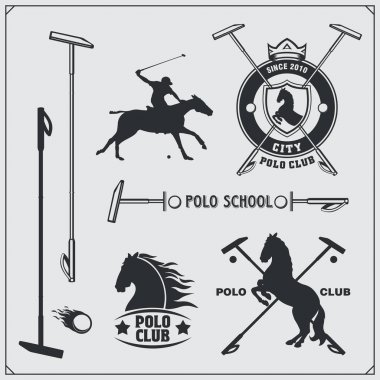 Vintage at polo club etiketleri, amblemler, rozetleri ve tasarım öğeleri kümesi.