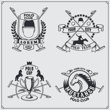 Vintage at polo club etiketleri, amblemler, rozetleri ve tasarım öğeleri kümesi.