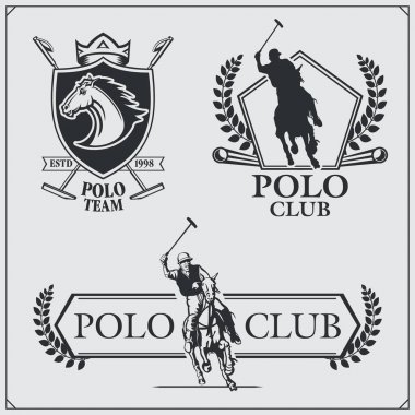 Vintage at polo club etiketleri, amblemler, rozetleri ve tasarım öğeleri kümesi.