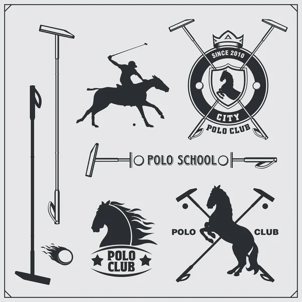 Set of vintage horse polo club labels, emblems, badges and design elements. — Stock Vector