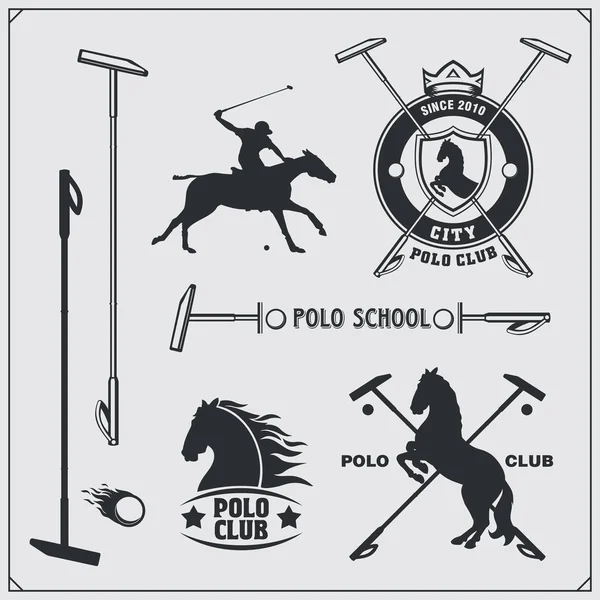 Szüreti lovas polo club feliratok, emblémák, jelvények és látványelemek csoportja. — Stock Vector