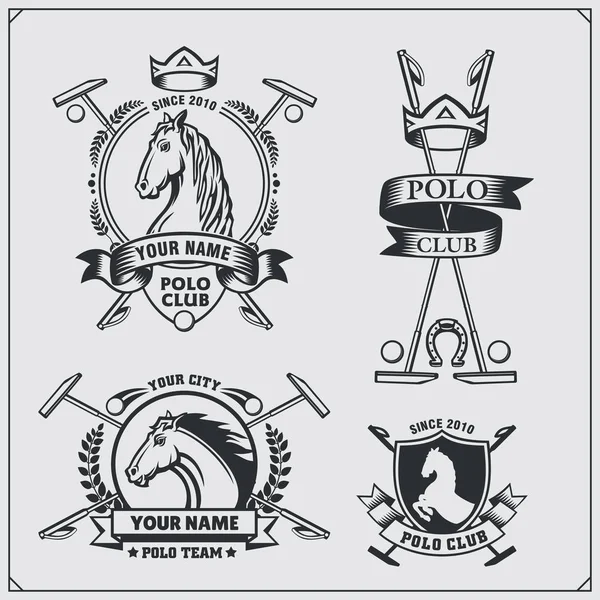 Szüreti lovas polo club feliratok, emblémák, jelvények és látványelemek csoportja. — Stock Vector