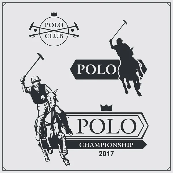 Set di etichette, emblemi, distintivi ed elementi di design vintage per club di polo equino . — Vettoriale Stock