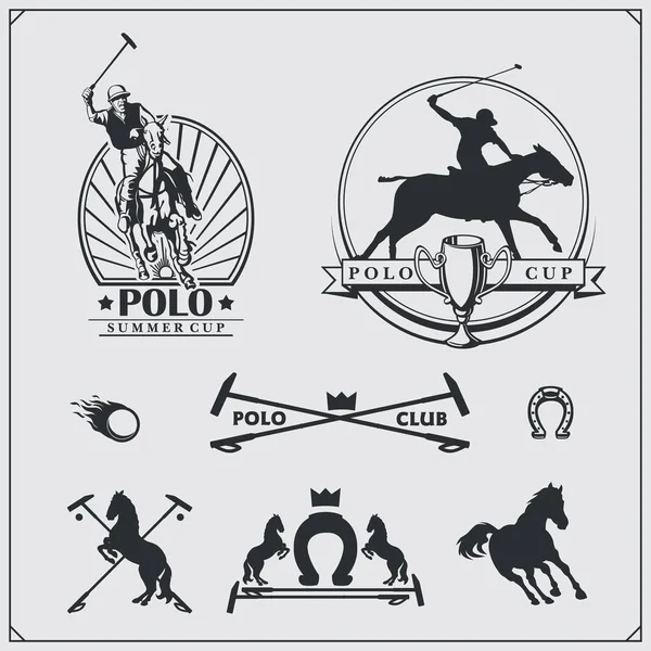 Set von Etiketten, Emblemen, Abzeichen und Designelementen des Pferdepolo-Clubs. — Stockvektor