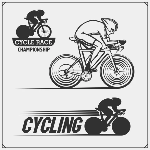 Set of cycle racing labels, badges, emblems and design elements. — Stock Vector