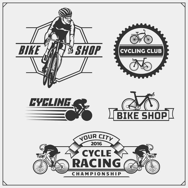 Набор велосипедных этикеток, значков, эмблем и элементов дизайна . — стоковый вектор