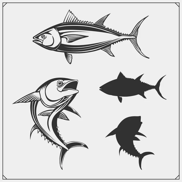 Illustrazioni vettoriali di tonno. Design monocromatico . — Vettoriale Stock