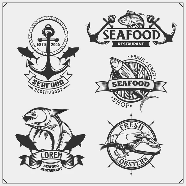 Рыболовные этикетки, значки, эмблемы и элементы дизайна . — стоковый вектор
