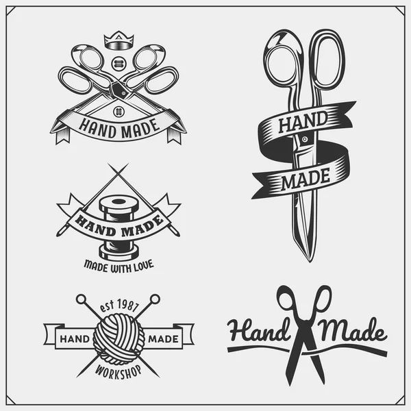 Set of vintage hand made labels, badges, emblems and design elements. — Stock Vector