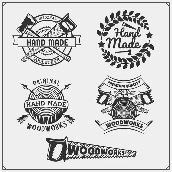 Joinery and hand made emblems, labels, badges and design elements. — Stock Vector