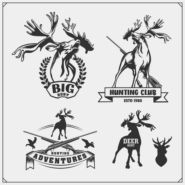Conjunto de emblemas de caça, rótulos e elementos de design. Veados e patos . — Vetor de Stock
