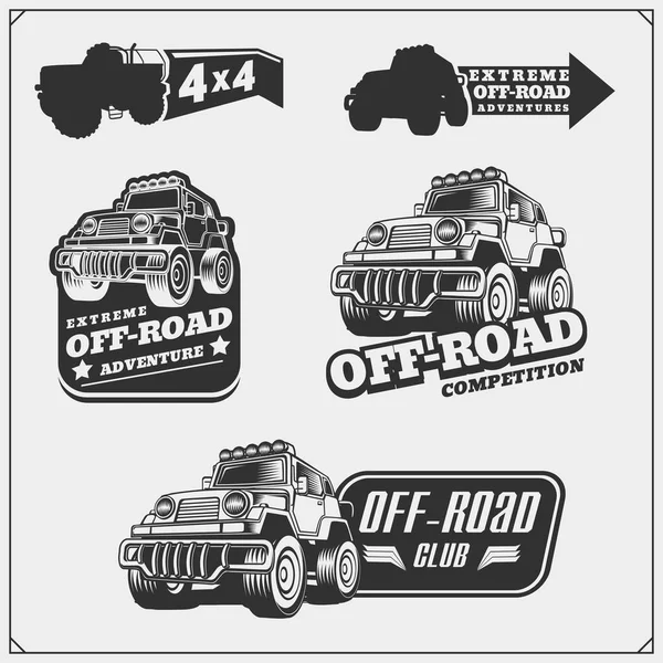 Set of off-road suv car labels,badges and design elements. Safari emblems. — Stock Vector