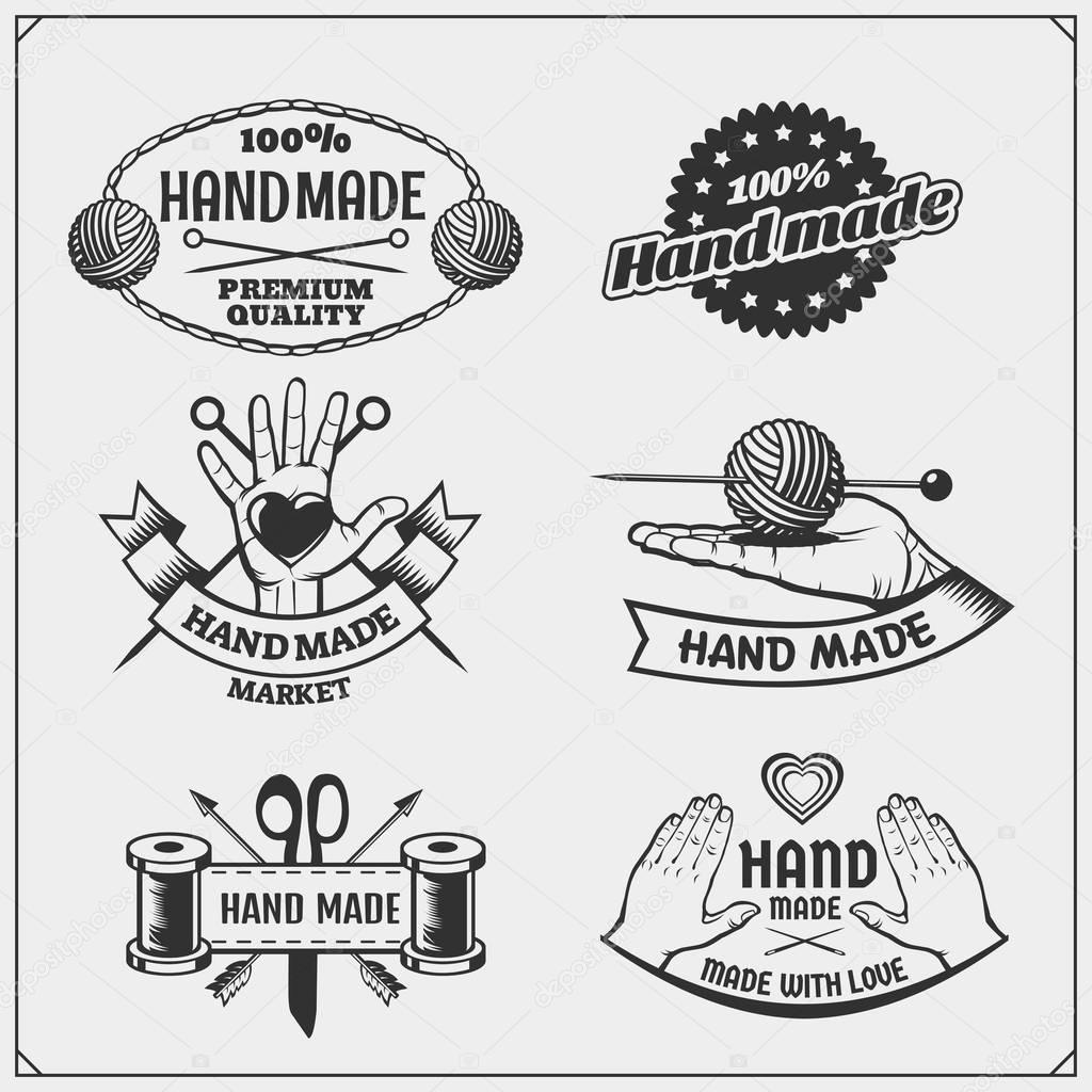 Set of vintage hand made labels, badges, emblems and design elements.
