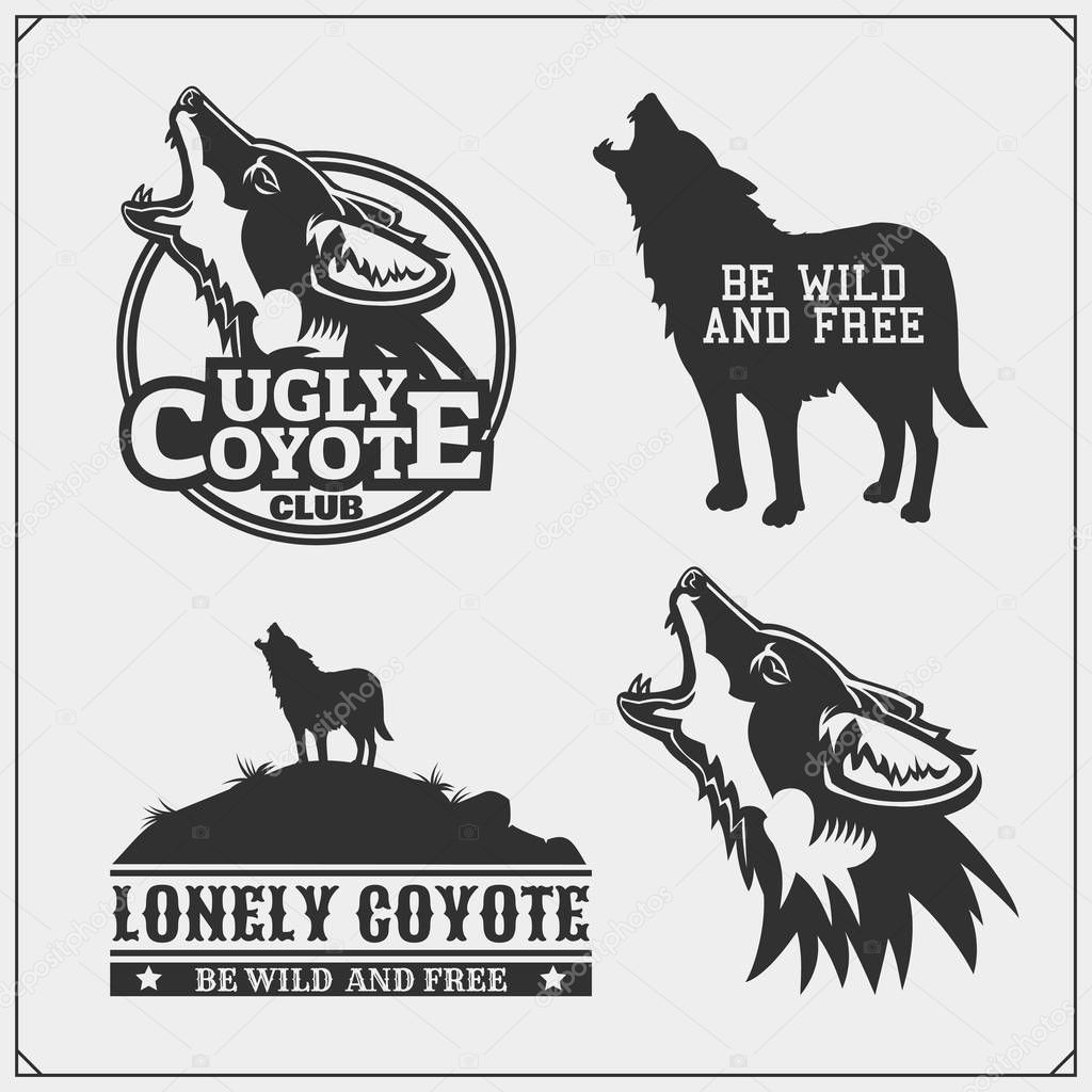 The emblems with coyote for a sport team. Vector.