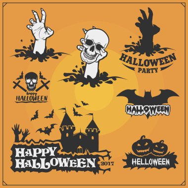 Cadılar Bayramın kutlu olsun Amblemler, rozetleri, etiketleri ve tasarım öğeleri kümesi.