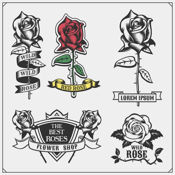 Set of flower shop emblems, logos, badges, labels and design elements. — Stock Vector