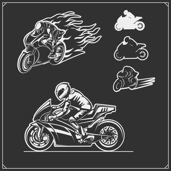 Set of racing motorcycle emblems, badges, labels and design elements. — Stock Vector