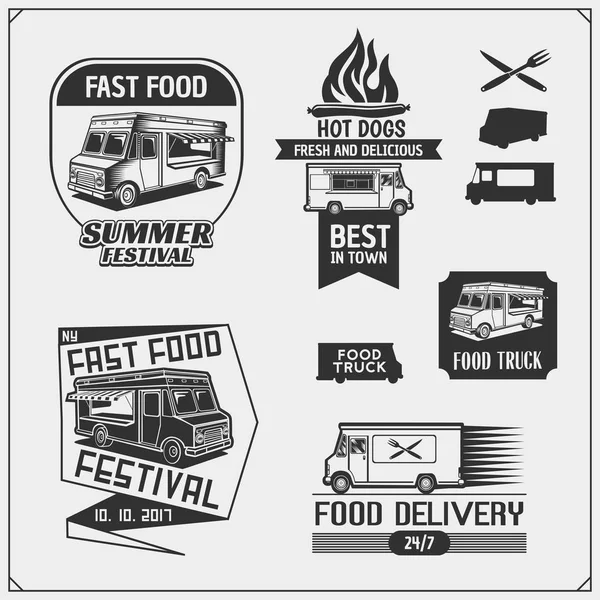 Gıda kamyon sokak Festivali Amblemler, rozetleri, logo ve tasarım öğeleri.