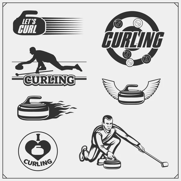 Set of curling labels, emblems and design elements. — Stock Vector