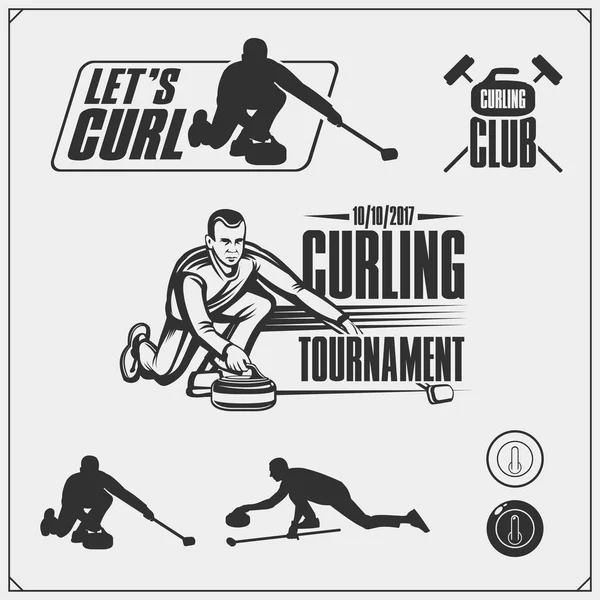 Sada curling štítky, emblémy a prvky návrhu. — Stockový vektor