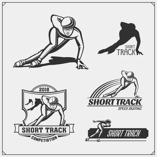 Set of short track emblems, labels and design elements. — Stock Vector