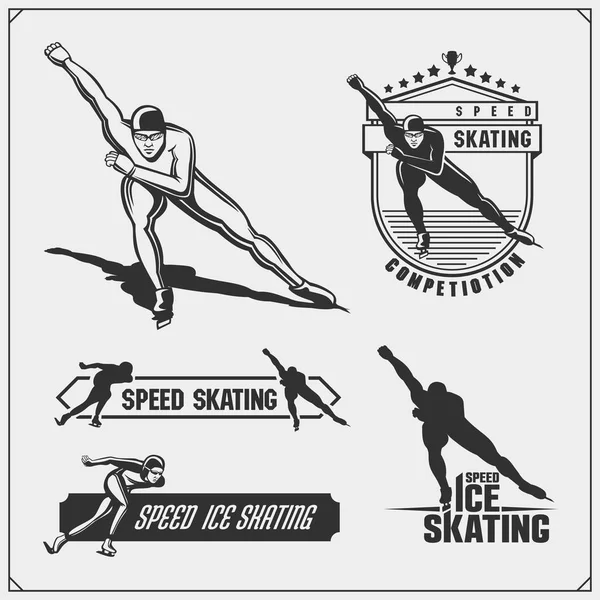 Conjunto de etiquetas de patinaje sobre hielo, emblemas y elementos de diseño . — Vector de stock
