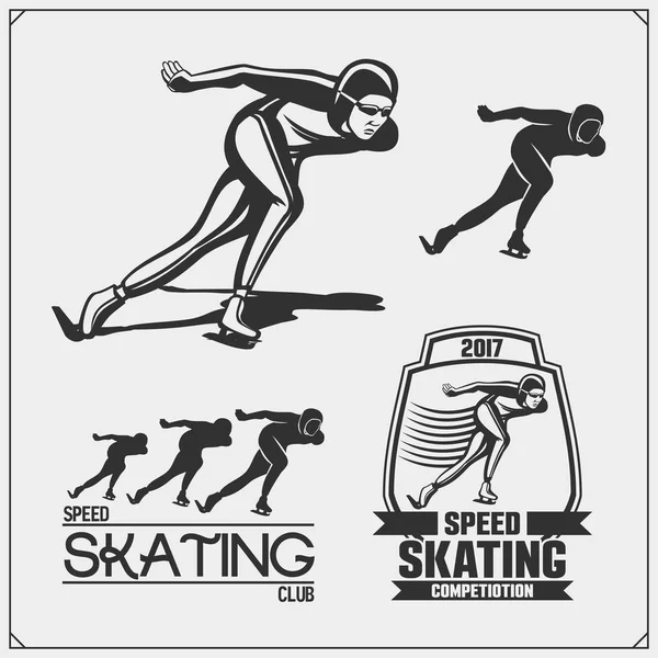 Conjunto de etiquetas de patinaje sobre hielo, emblemas y elementos de diseño . — Archivo Imágenes Vectoriales