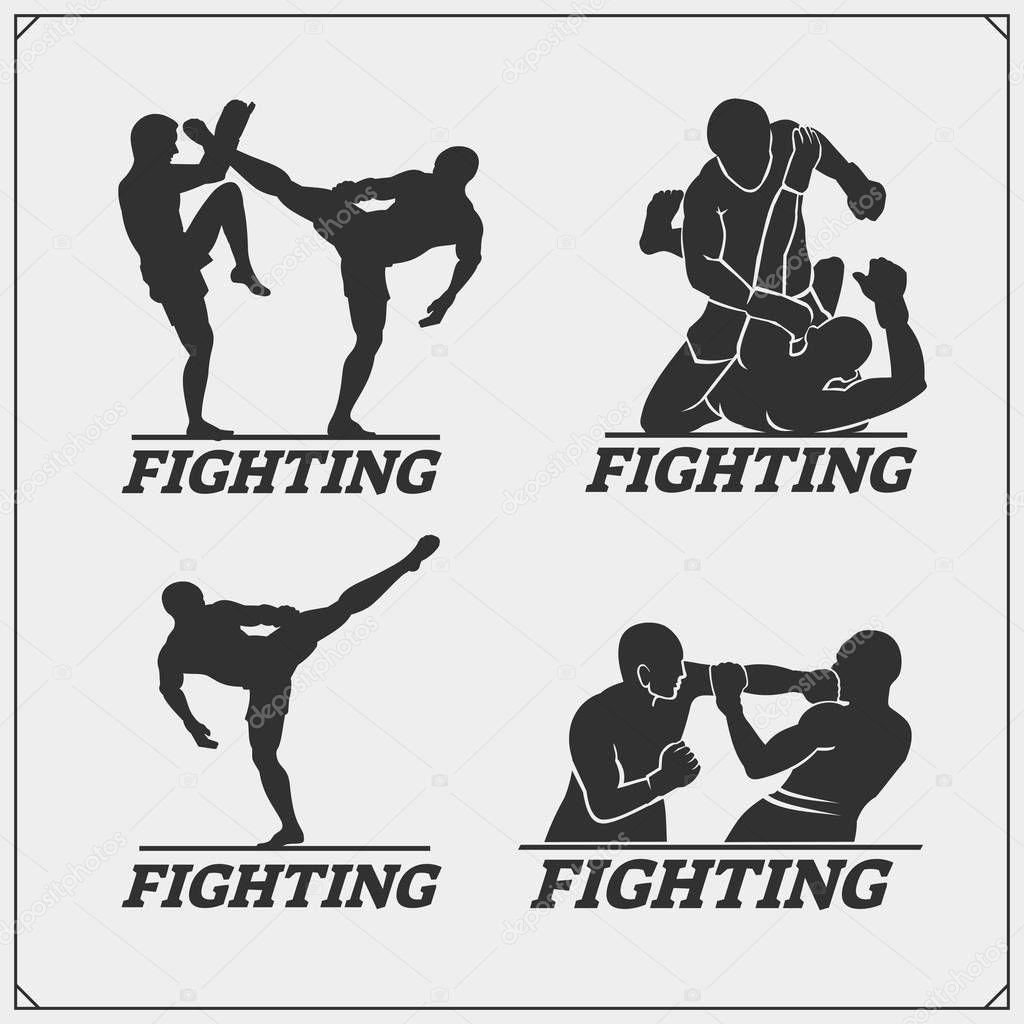 Set of fighting club emblems, labels, badges and icons.