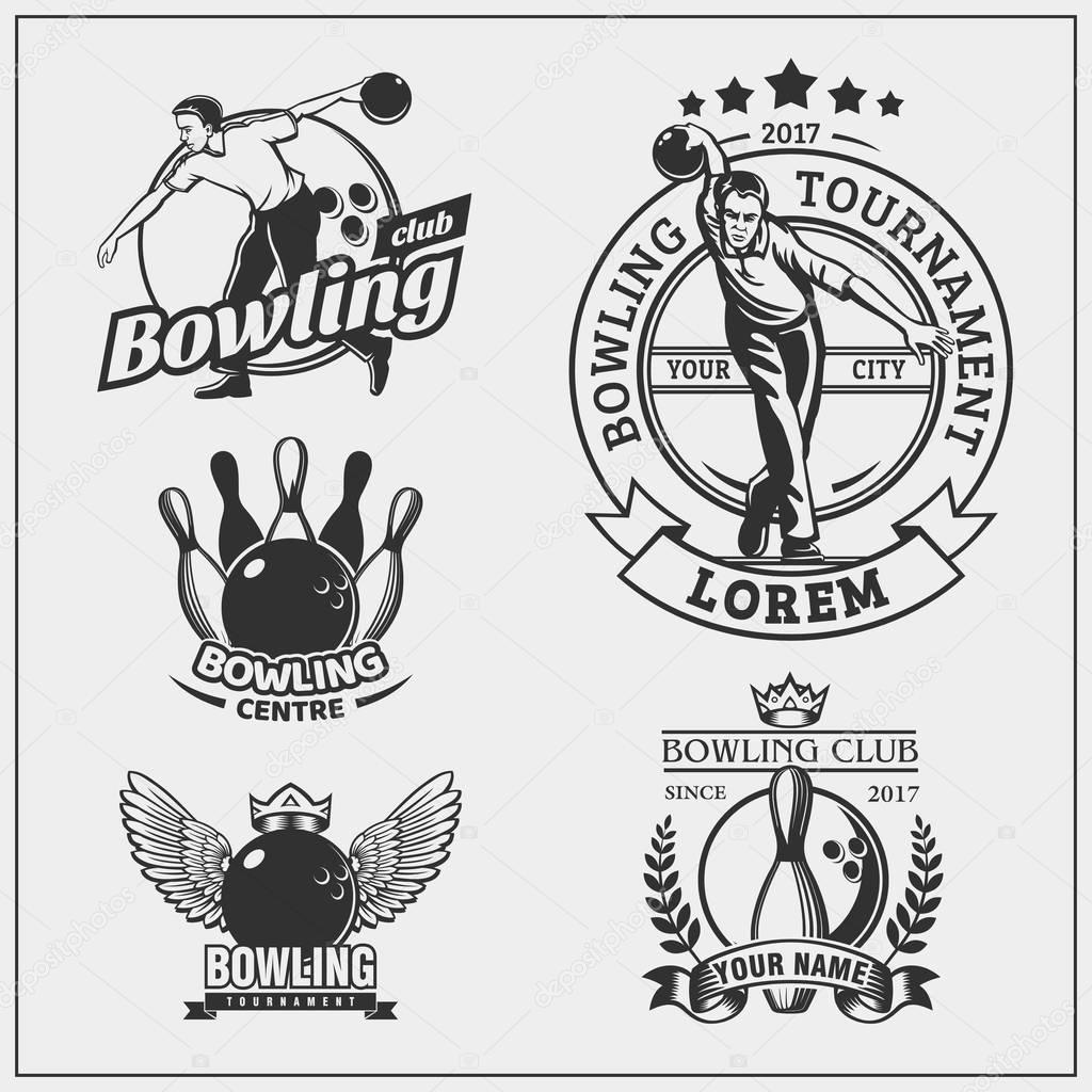 Set of bowling icons, emblems, labels, badges and design elements. Vector.