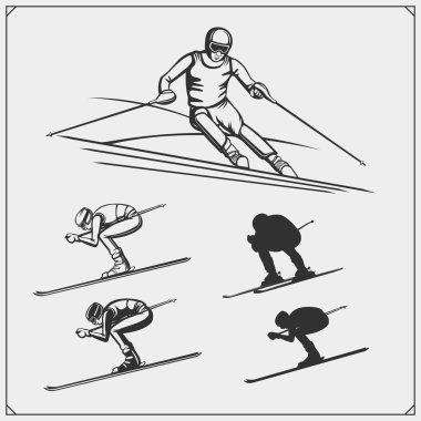 Yokuş aşağı ve slalom Kayak yarış illüstrasyon.