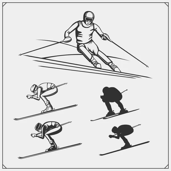 Ilustración de corredores de esquí alpino y slalom . — Archivo Imágenes Vectoriales